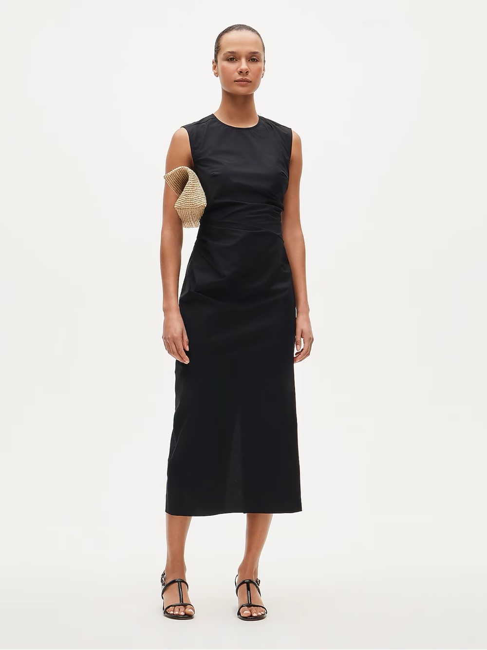 J.Crew Ruched Midi Dress in Stretch Cotton-Blend Poplin
